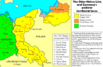 Oder–Neisse-linjen och Tysklands landförluster efter andra världskriget.   Landförluster till Polen 1945   Landförluster till Sovjetunionen 1945   Efterkrigstyskland