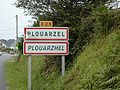 Panneau routier bilingue français et breton de Plouarzel.