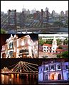 (From top to bottom; from left to right) Panoramic view of the city; Municipal Theatre; Plaza Las Tres Culturas; Puente Colgante at night and the National University of the Littoral.