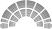 Fan-shaped: National Assembly of France seating plan. The president of the assembly's dias is at the bottom (not shown)