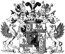 Wappen der Grafen von Oberndorff aus Deutsche Grafen-Haeuser der Gegenwart, 2. Band L–Z, Leipzig 1853