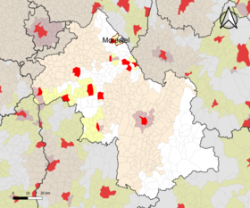 Localisation de l'aire d'attraction de Morestel dans le département de l'Isère.