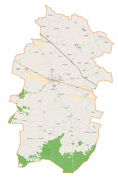 Mapa konturowa gminy Błaszki, u góry nieco na lewo znajduje się punkt z opisem „Mroczki Małe”