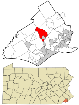 Location in Delaware County and the state of Pennsylvania.