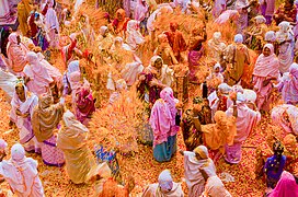 Des veuves nord-indiennes célébrants Holi. Un acte à contre-courant des interdits et injonctions à la retenue imposés traditionnellement à celles-ci.