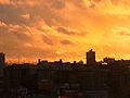 Vista do skyline de Manhattan no pôr-de-sol, desde o Bronx