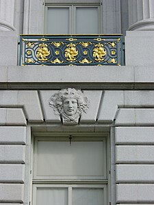 Alternating male and female mascarons decorate keystones on the San Francisco City Hall