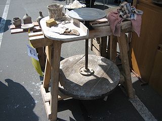 <span class="mw-page-title-main">Potter's wheel</span> Machine used in the shaping of round ceramic ware