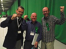 Green Councillors Cooke, Hayes and Cleary celebrate after election successes. Wirral Green 2019.jpg