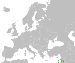 Map indicating locations of Palestine and Vatican City