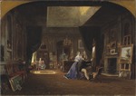Karl XV i sin målaratelje tillsammans med drottning Lovisa, målning av Pierre Tetar van Elven 1862.