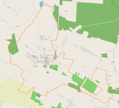 Mapa konturowa Pierzchnicy, w centrum znajduje się punkt z opisem „Zespół zabytkowych piwnic”