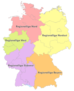 Geografische Einteilung der Regionalligen zur Saison 2023/24