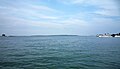 St. Ignace ferry harbor with Mackinac Island in distance