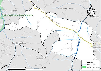 Carte de la ZNIEFF de type 1 sur la commune.