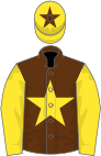 Brown, yellow star and sleeves, yellow cap, brown star