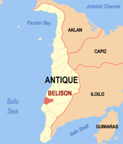 Mapa ng Antique na nagpapakita sa lokasyon ng Belison.