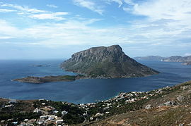 Telendos and the small village Myrties in the foreground, seen from Kalymnos