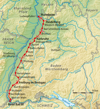 <span class="mw-page-title-main">Mannheim–Karlsruhe–Basel railway</span> Rail line in Germany