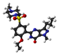 A ball-and-stick model of Sildenafil, better known by the trade name Viagra