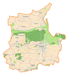 Mapa konturowa gminy Tyszowce, blisko centrum u góry znajduje się punkt z opisem „Czermno”