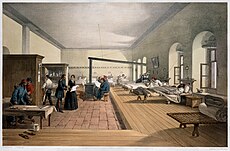 An 1856 lithograph of the Selimiye barracks as a hospital during the Crimean War.