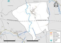 Carte en couleur présentant le réseau hydrographique de la commune