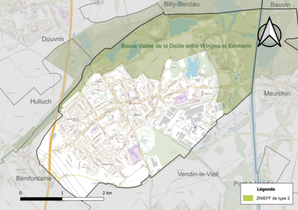 Carte de la ZNIEFF de type 2 sur la commune.