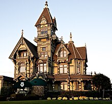 The Carson Mansion, located in Eureka, California, is widely considered to be one of the most extreme examples of American Queen Anne style. Carson mansion.jpg