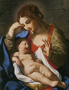 Oil painting of the infant Jesus and his mother, Mary.