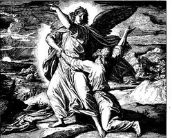 Jacob wrestles with God, 1860 woodcut by Julius Schnorr von Carolsfeld