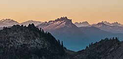 North aspect of Spire Mountain (centered) seen from Gothic Basin.