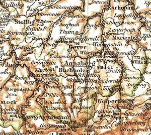 Lage der Amtshauptmannschaft Annaberg 1905