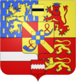 Alternativni grb, ki so ga včasih uporabili Friderik Henrik, Viljem II., in Viljem III. kot knezi Oranski, ki prikazuje grofijo Moers zgoraj na sredini namesto Veere.[29]