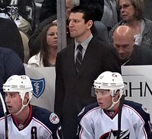 Hinote as assistant coach for the Columbus Blue Jackets Dan Hinote 2013-11-01.JPG