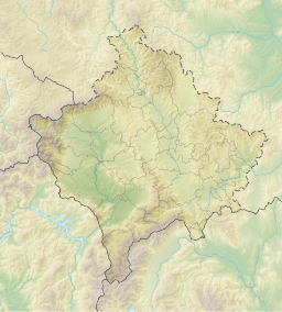 Location of Lake Batllava in Kosovo.