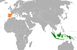 Map indicating locations of Indonesia and Spain