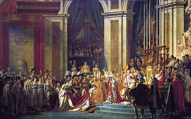 Le Sacre de Napoléon de Jacques-Louis David. Le sceptre est un des regalia porté par les pairs de France dans la partie inférieure droite du tableau.