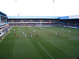 A photograph of the pitch of a football stadium taken from one of the stands.