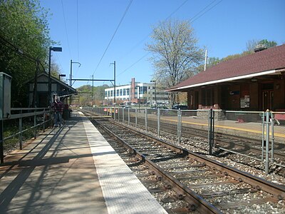 Miquon station in 2012. River Park I is in the background.