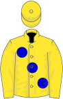 Yellow, large blue spots
