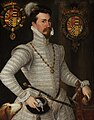 Robert Dudley, Earl of Leicester, with his arms surrounded by the Garter