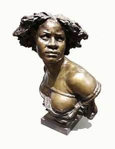 Bust of a Negress label QS:Len,"Bust of a Negress" label QS:Lpl,"Popiersie Murzynki" label QS:Lfr,"Buste d'une négresse" . 1868. bronze medium QS:P186,Q34095 . 63.5 cm (25 in). Warsaw, National Museum in Warsaw (MNW).