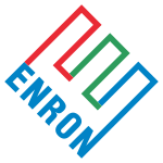 A company logo with ENRON at a 45 degree angle and different colored lines above it, making the logo appear like a sideways 'E'.