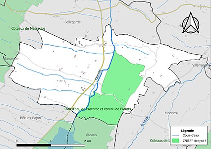 Carte de la ZNIEFF de type 1 sur la commune.