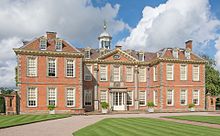 Hanbury Hall in Worcestershire (c. 1706) is about as large a building as is found in the English Queen Anne style. Hanbury Hall 2016.jpg