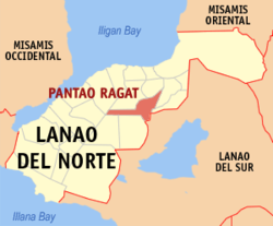 Mapa de Lanao del Norte con Pantao Ragat resaltado