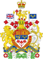 Герб на Канада с бяло-червен бурлет между шлема и нашлемника (лъв)
