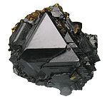 Sharp, tetrahedral sphalerite crystals with minor associated chalcopyrite from the Idarado Mine, Telluride, Ouray District, Colorado, US