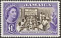 Image 13Unissued 1956 £1 Jamaican chocolate and violet, the first stamp designed for Queen Elizabeth II. Held in the British Library Crown Agents Collection.[1]